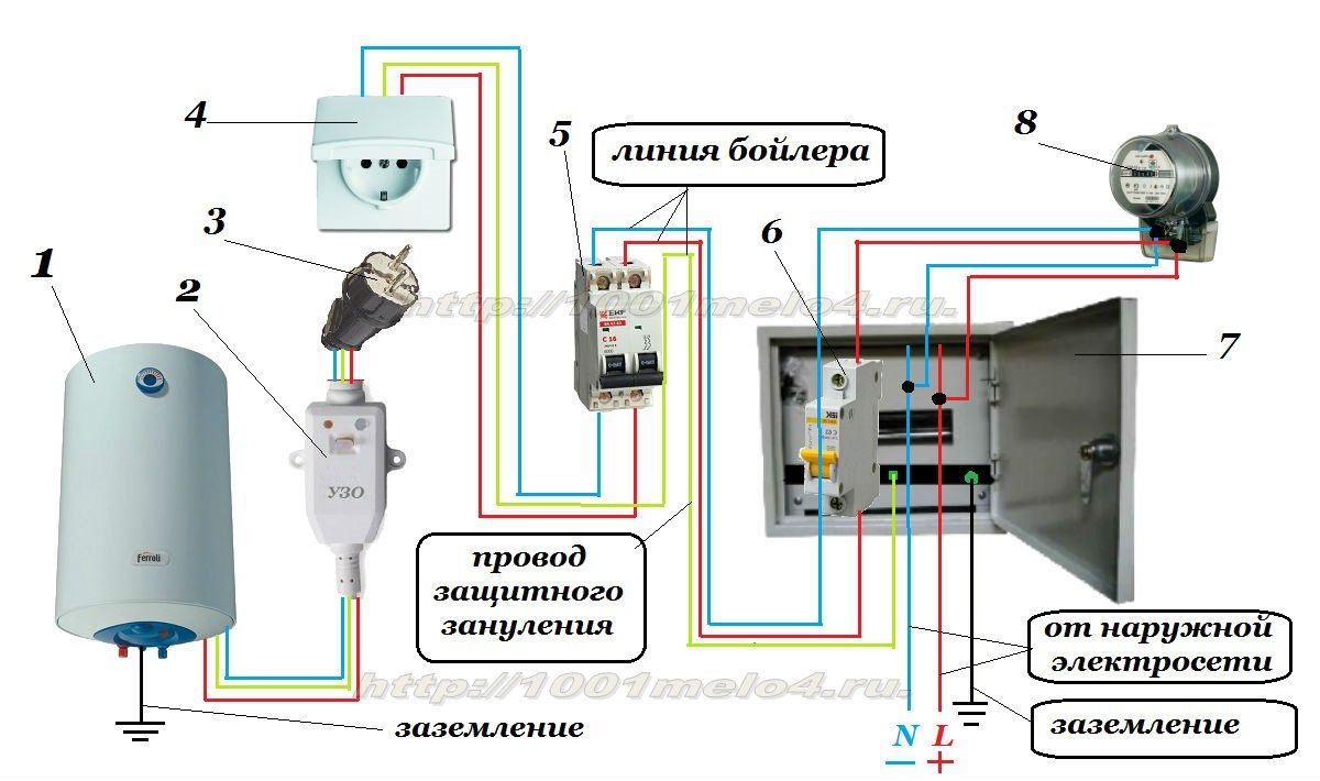 схема подключения водонагревателя к электросети